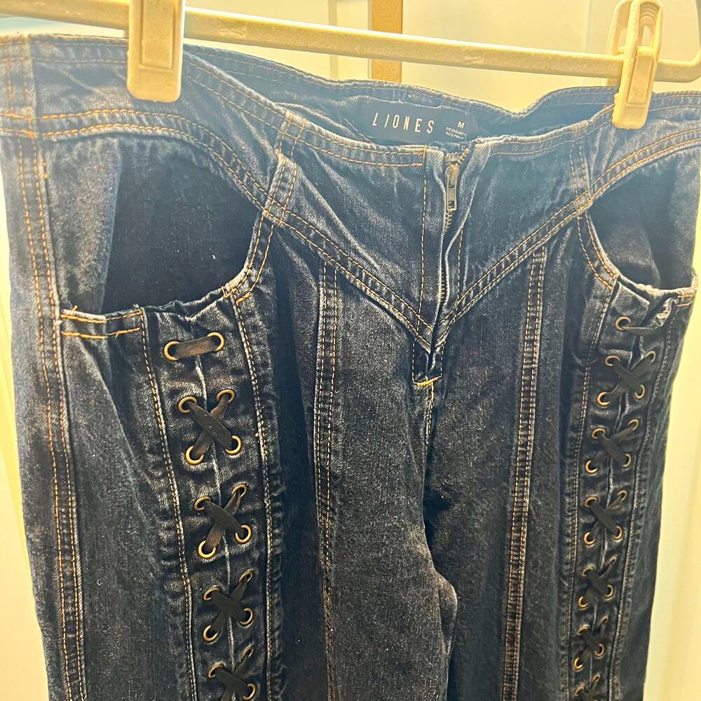 Lioness Daydream Tie Up Jeans M or 10 Dark Lace Up Wide Leg Y2K Corset Denim